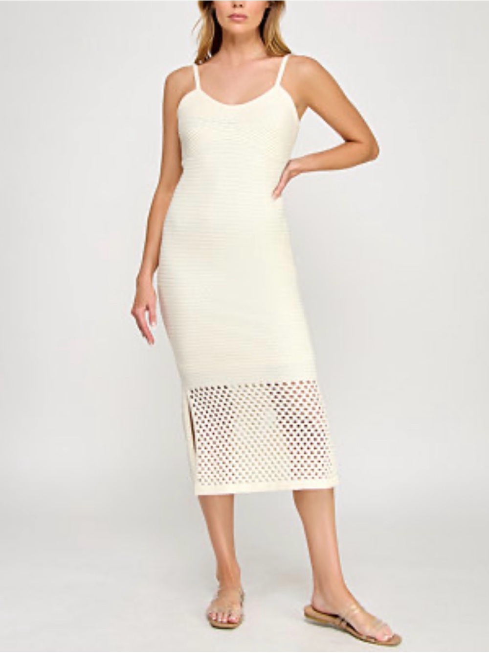 NWT Invitee Cream Crochet-Hem Knit Midi Slip Dress Sz XL Juniors